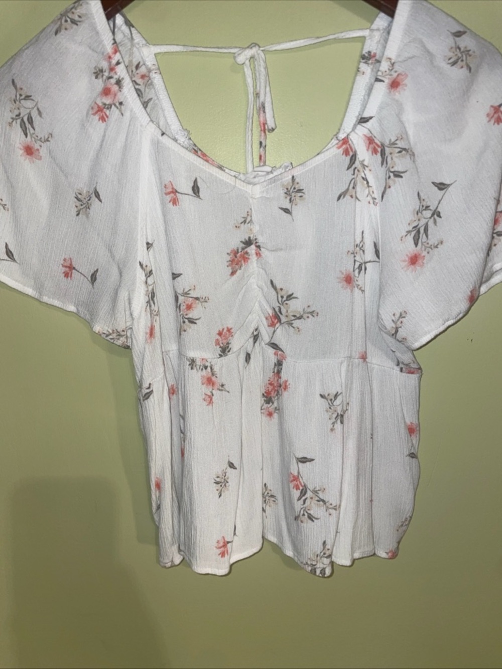 Hippie Rose White Floral Tie-Back Peplum Top Size Small